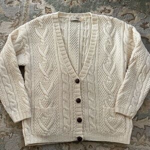 Vintage LL Bean Chunky Cable Knit Irish Aran Fisherman Sweater Button Cardigan M